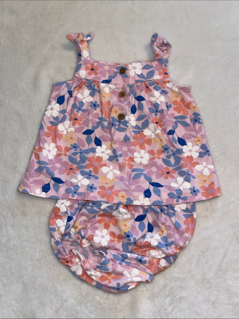 Carters Floral Pink Girls Tank Top with Matching Diaper Cover
